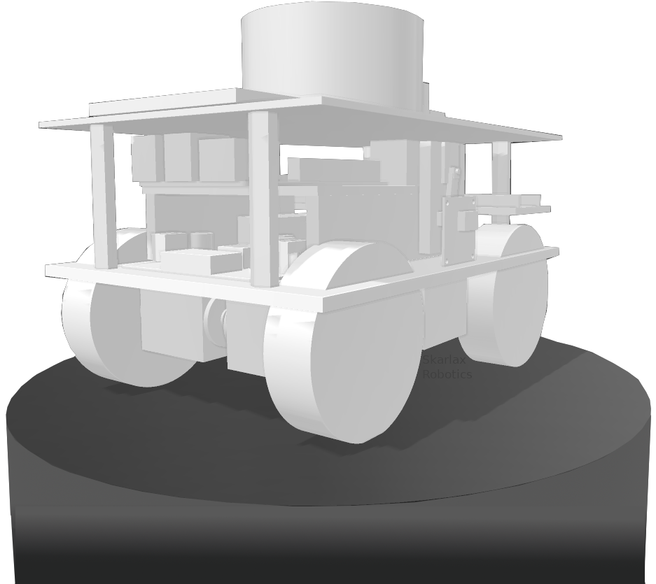 Ein Roboter der auf einer Säule steht.